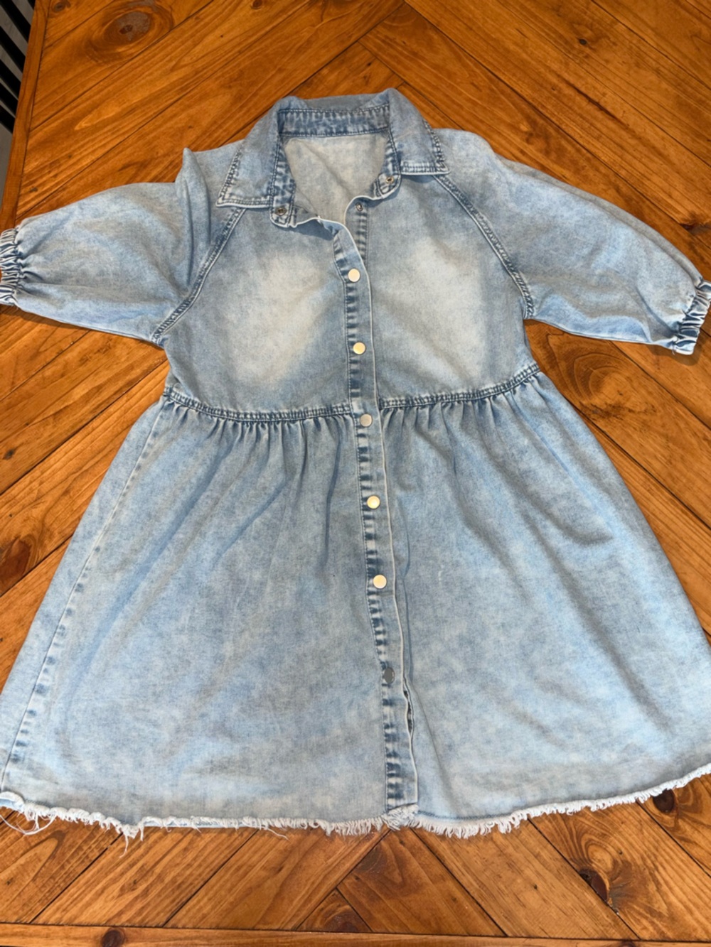 Light Wash Denim Button-Front Mini Dress